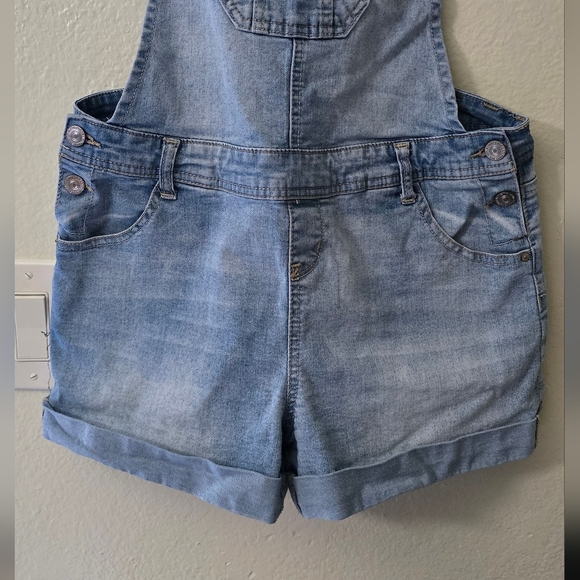 Wallflower Denim Stretch High Rise Shortalls Overalls Juniors Size Large - Picture 5 of 11